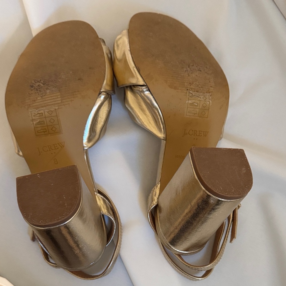 J. Crew Gold Bow Heeled Sandals - Picture 7 of 9